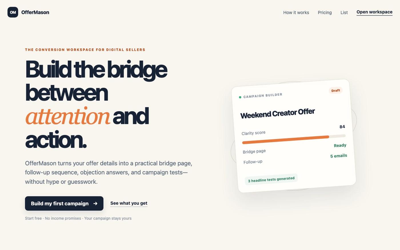 OfferMason | Campaign Builder for Digital Sellers — screenshot