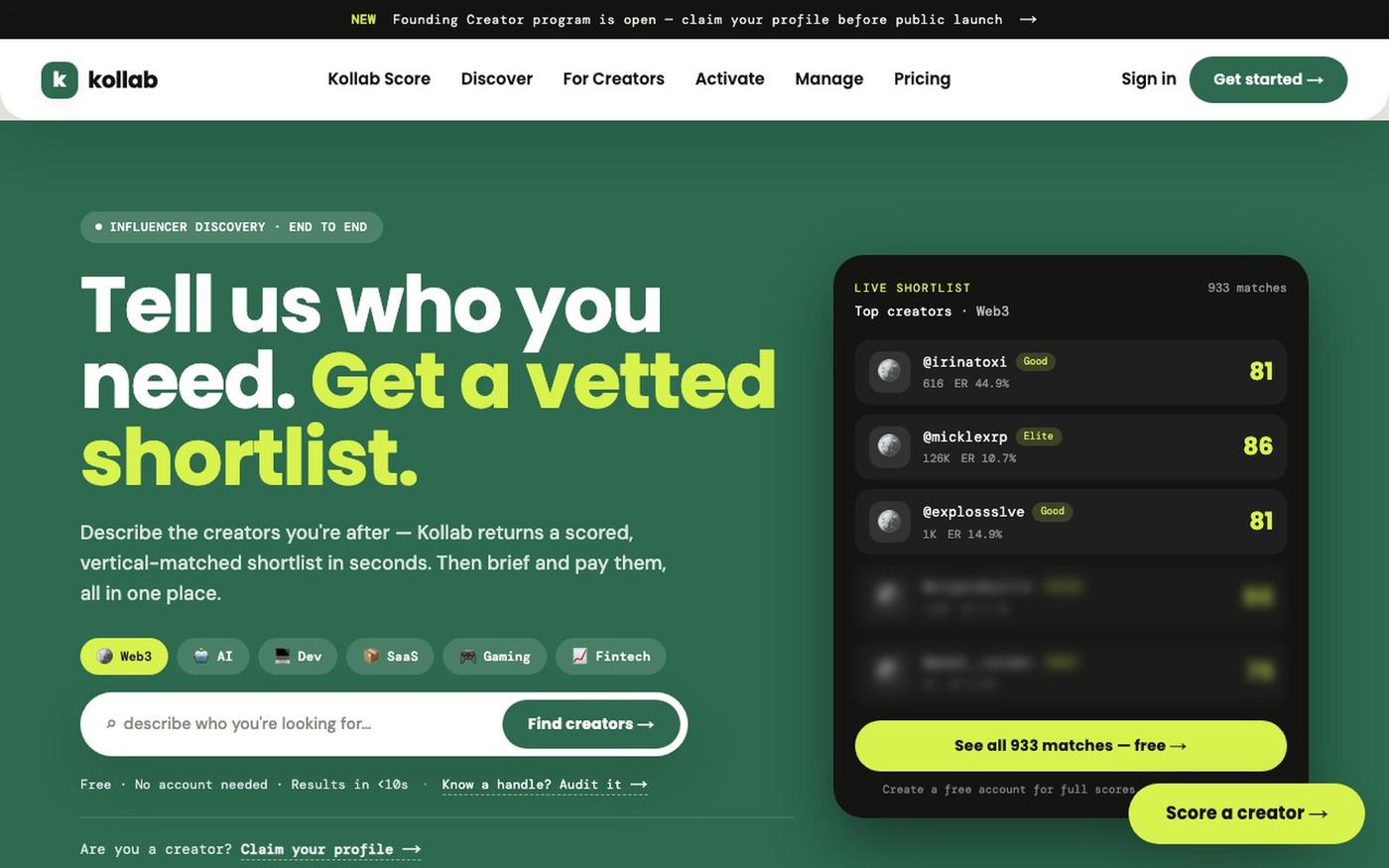 Kollab — Influencer Activation, End to End — screenshot