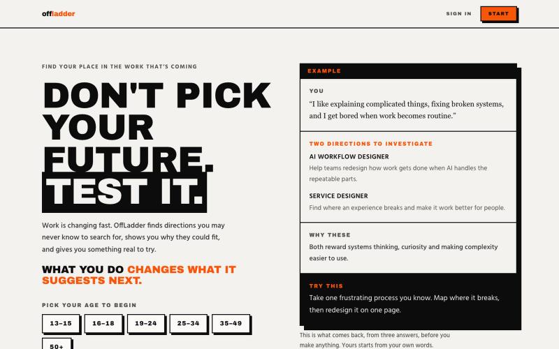 OffLadder | Don't pick your future. Test it. — screenshot