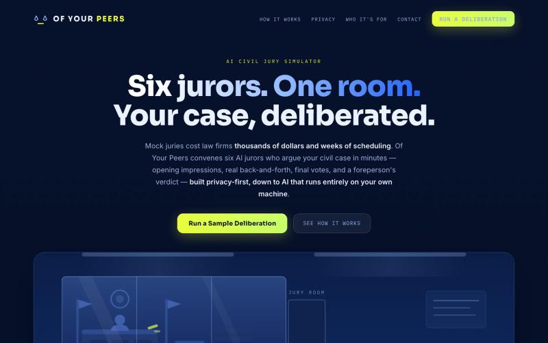 Of Your Peers — AI Civil Jury Simulator. Test your case before trial. — screenshot