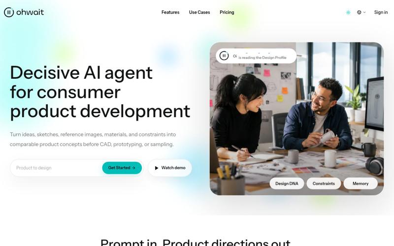 Decisive AI Agent for Consumer Product Development | Ohwait — screenshot