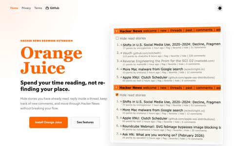 Orange Juice - Make Hacker News Sweeter — screenshot