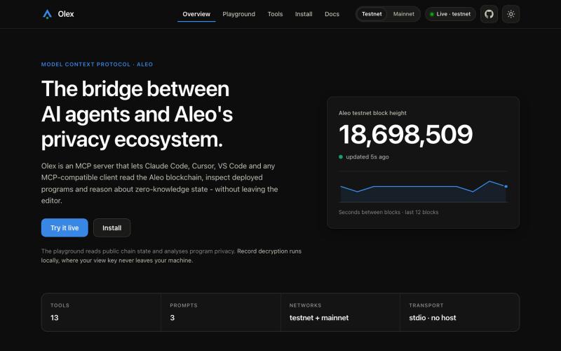 Olex - AI agents meet Aleo — screenshot