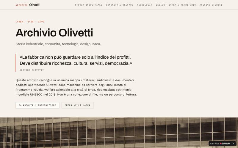 Archivio Olivetti — Storia, Comunità, Tecnologia, Design — screenshot