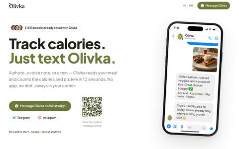 Olivka — AI calorie counter in chat. No app, no diet. — screenshot