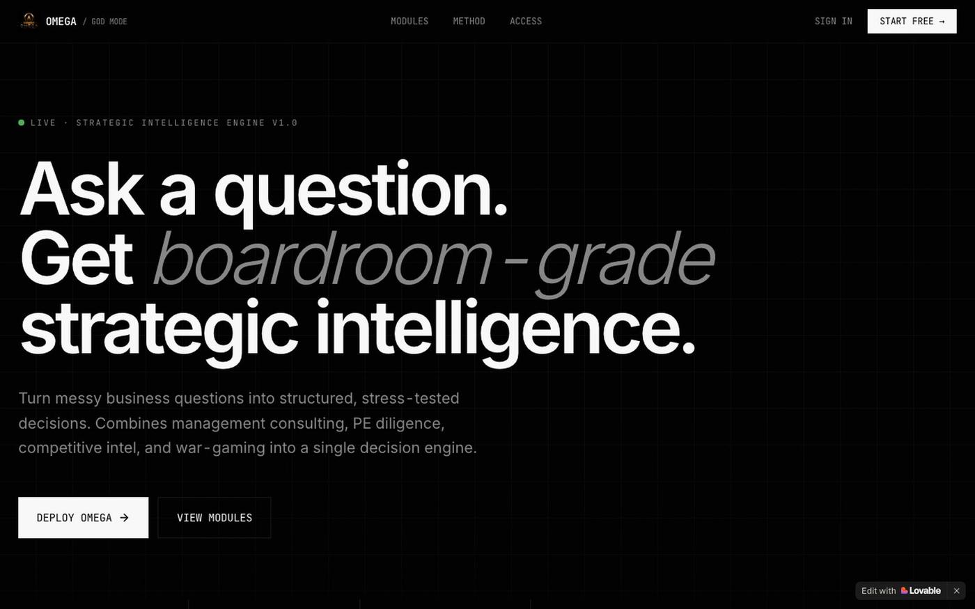 OMEGA GOD MODE — Boardroom-grade strategic intelligence — screenshot