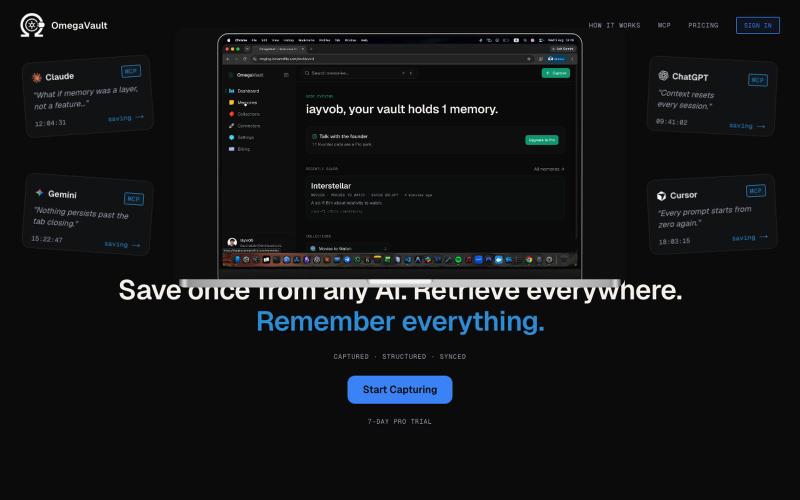 AI Memory Layer for Claude, ChatGPT & Cursor — OmegaVault — screenshot