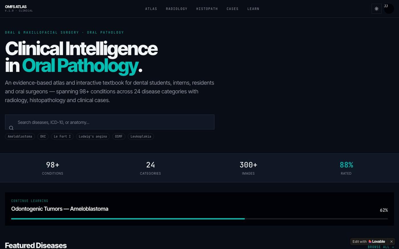 OMFS & Pathology Atlas — Clinical Intelligence in Oral Pathology — screenshot