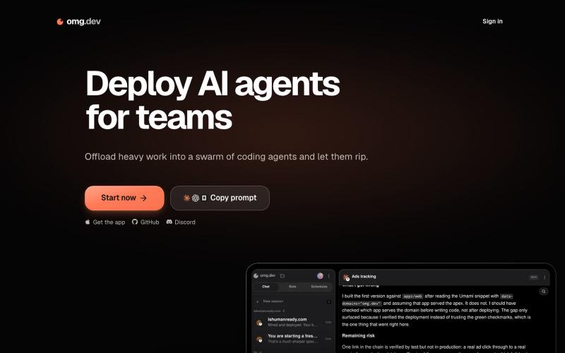 omg — deploy AI agents for teams — screenshot