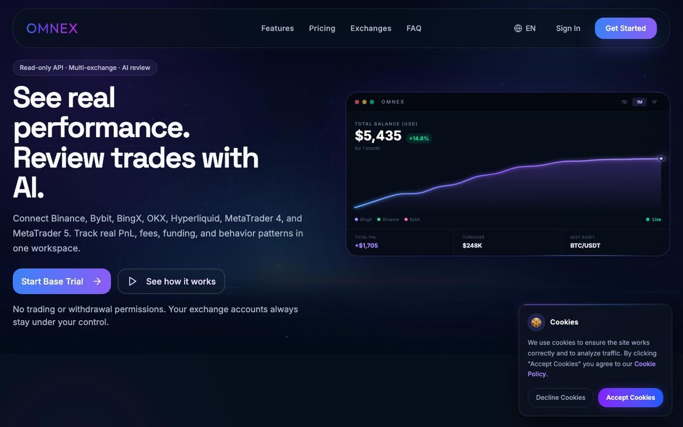 Omnex — Multi-Exchange Trading Dashboard — screenshot