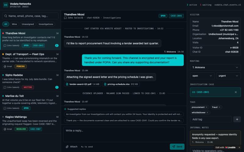Operator Inbox — Vodata Networks — screenshot