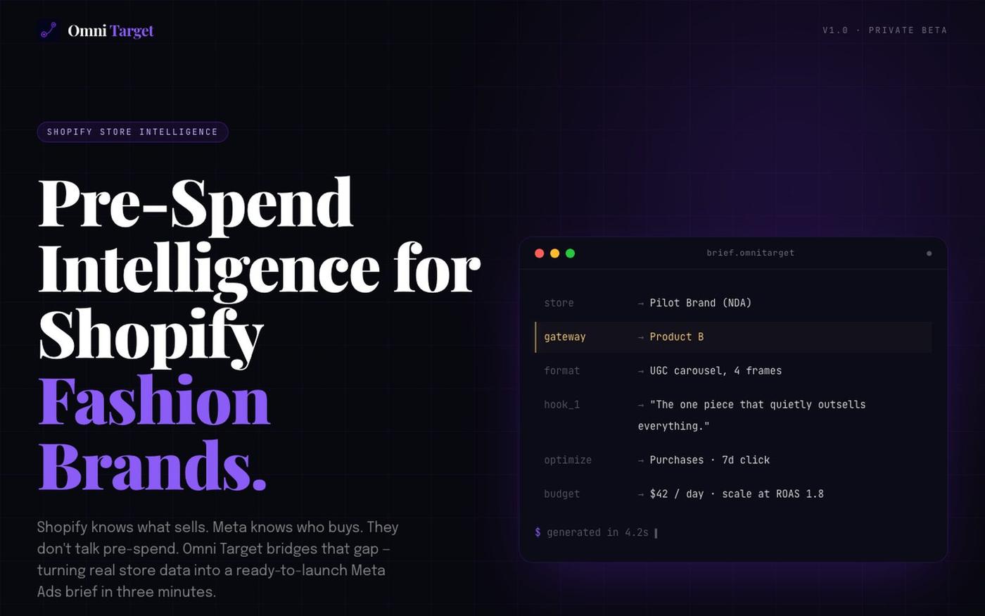 Omni Target | Pre-Spend Intelligence for Shopify Fashion Brands — screenshot