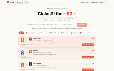 OnBid — Pay to climb the internet's leaderboard — screenshot