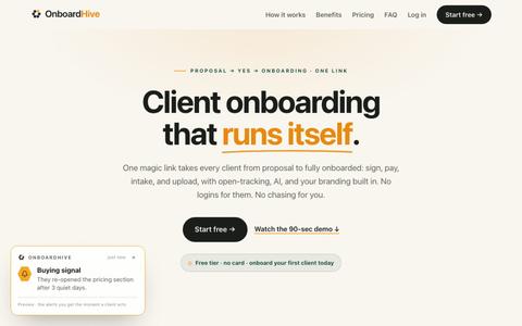 Proposal Tracking + Client Onboarding | OnboardHive — screenshot