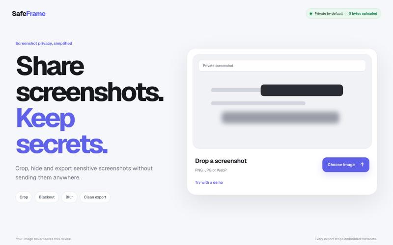 SAFEFRAME — Private Screenshot Sanitizer — screenshot