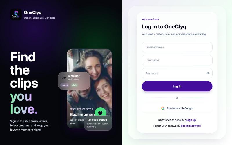 OneClyq - Video Microblogging — screenshot