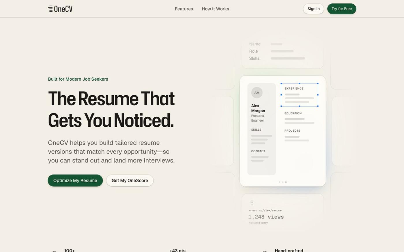 OneCV — Crafting Your Next Chapter — screenshot