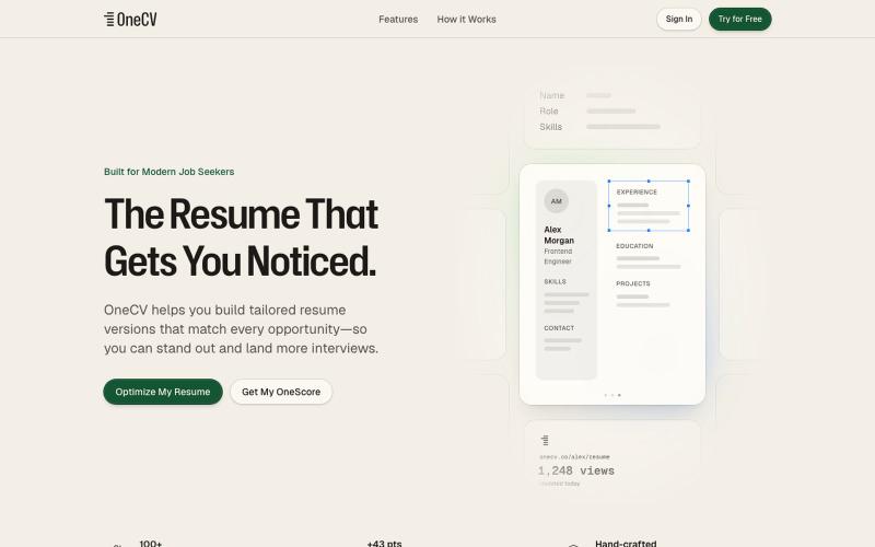 OneCV — Crafting Your Next Chapter — screenshot