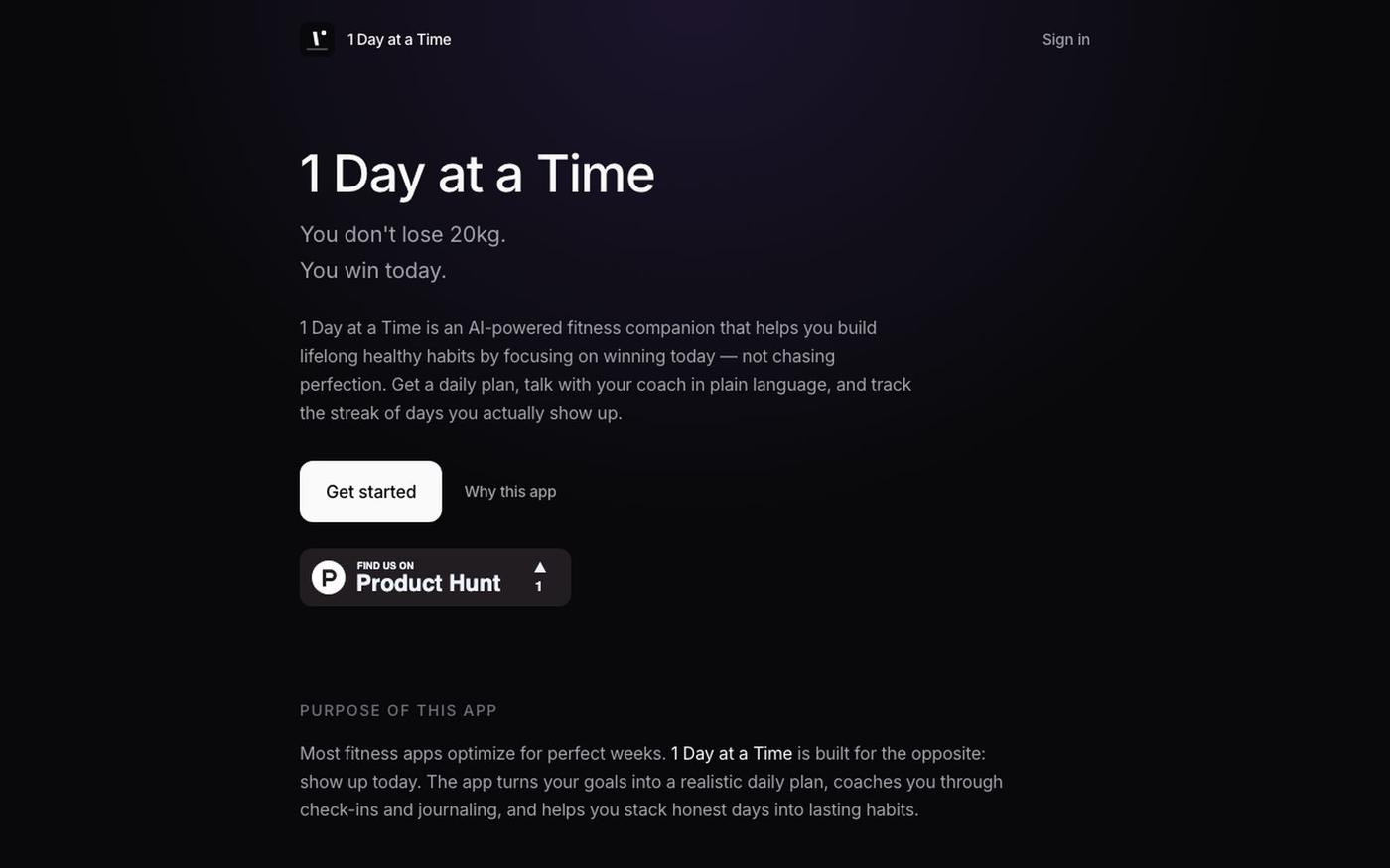 1 Day at a Time — Win today, not perfection — screenshot