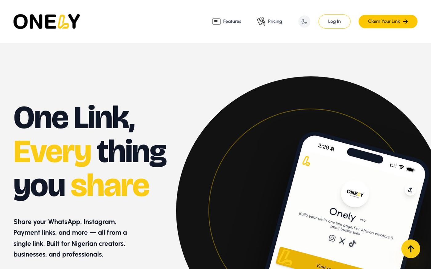 OneLy - One link for everything you share. — screenshot