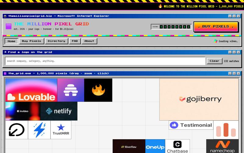 The Million Pixel Grid — 1,000,000 pixels, $0.10 each — screenshot