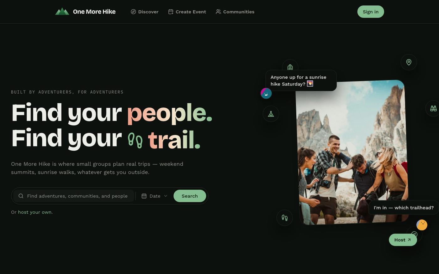 One More Hike — Find your people. Find your trail. — screenshot