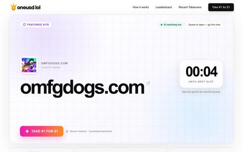 oneusd.lol — $1. You're #1 for 60 seconds. — screenshot