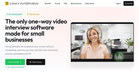 One Way Video Interview Software | Free Trial, No Credit Card — screenshot