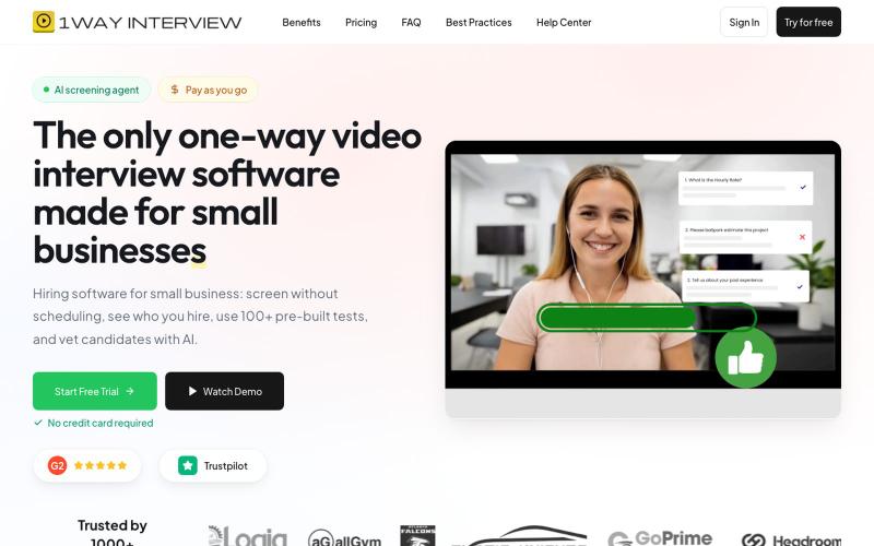 One Way Video Interview Software | Free Trial, No Credit Card — screenshot
