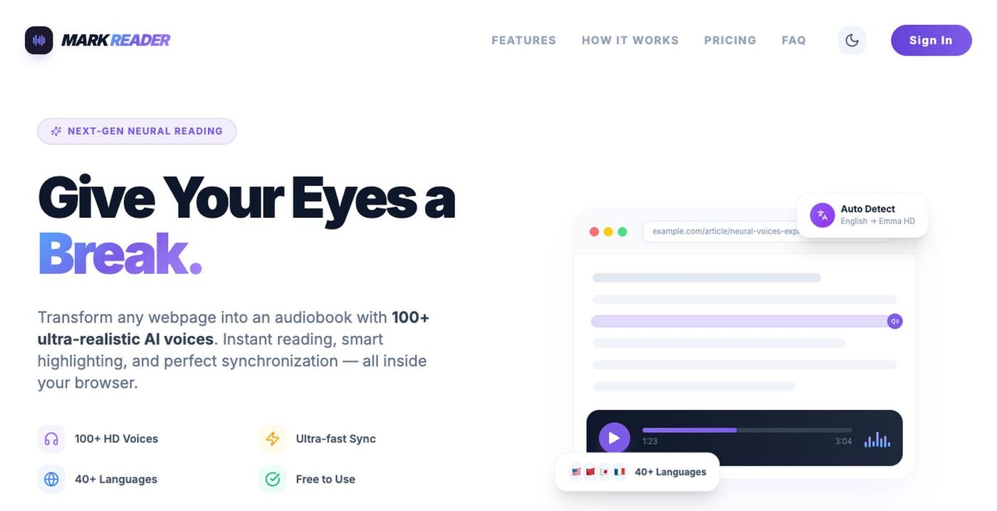 Mark Reader — AI-Powered Text-to-Speech for Every Webpage — screenshot