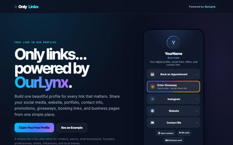 OnlyLinks | Free Link in Bio Profiles Powered by OurLynx — screenshot