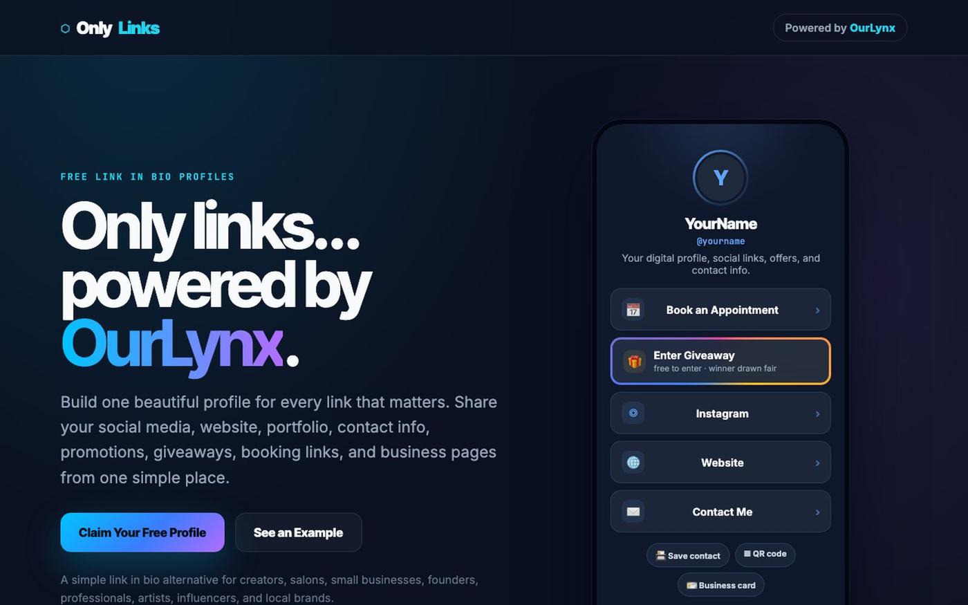 OnlyLinks | Free Link in Bio Profiles Powered by OurLynx — screenshot