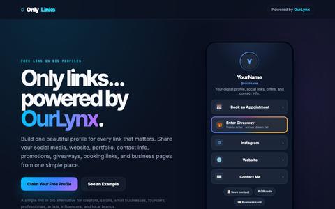 OnlyLinks | Free Link in Bio Profiles Powered by OurLynx — screenshot