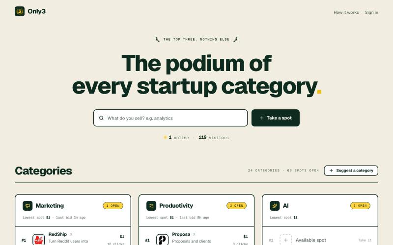 Only3 — Only 3 tools per category — screenshot