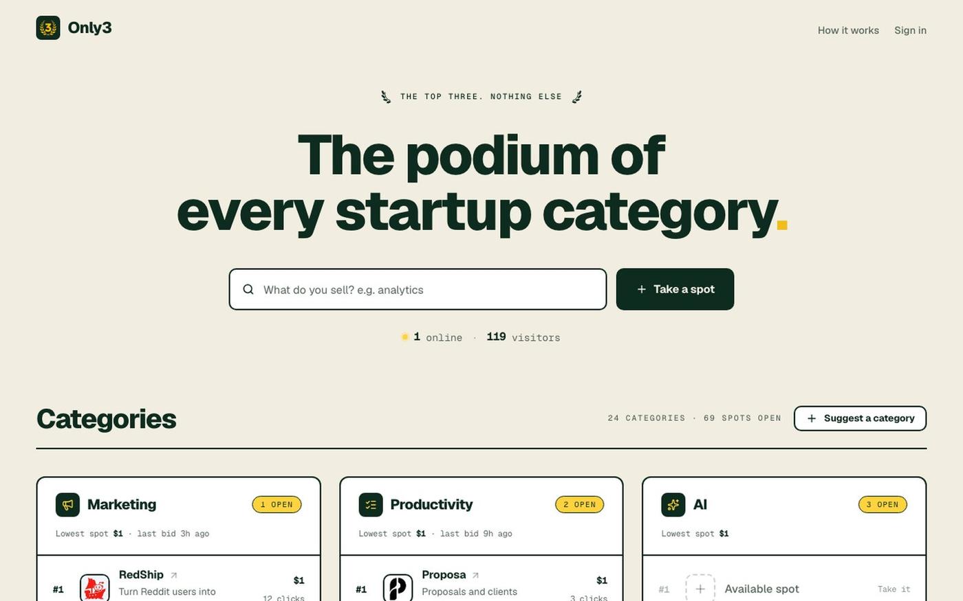 Only3 — Only 3 tools per category — screenshot