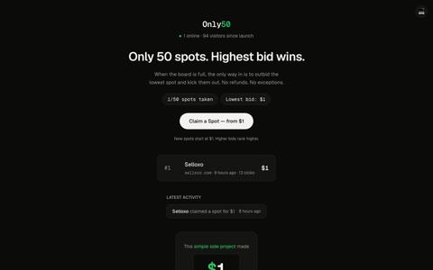 Only50 — 50 spots. Highest bid wins. — screenshot