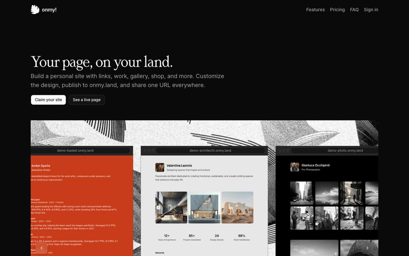 onmy — Your page, on your land — screenshot