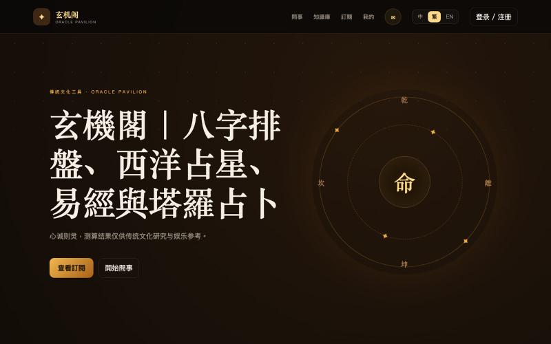 玄機閣|八字排盤、西洋占星、易經與塔羅占卜 — screenshot