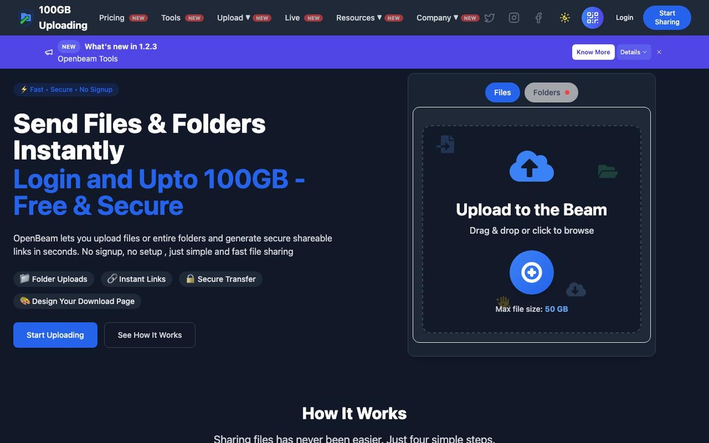 OpenBeam – Free Files and Folders Temporary Storage up to 100GB — screenshot