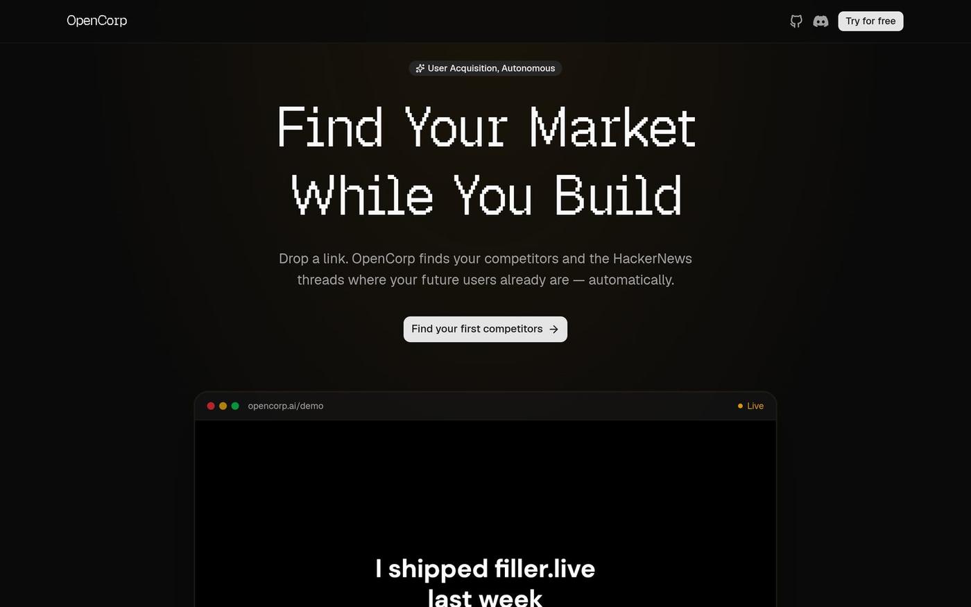 OpenCorp — Find Your Market While You Build — screenshot