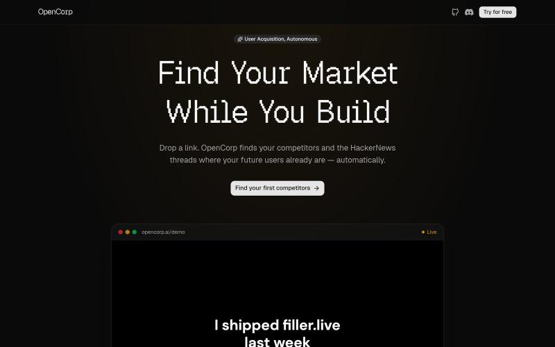 OpenCorp — Find Your Market While You Build — screenshot