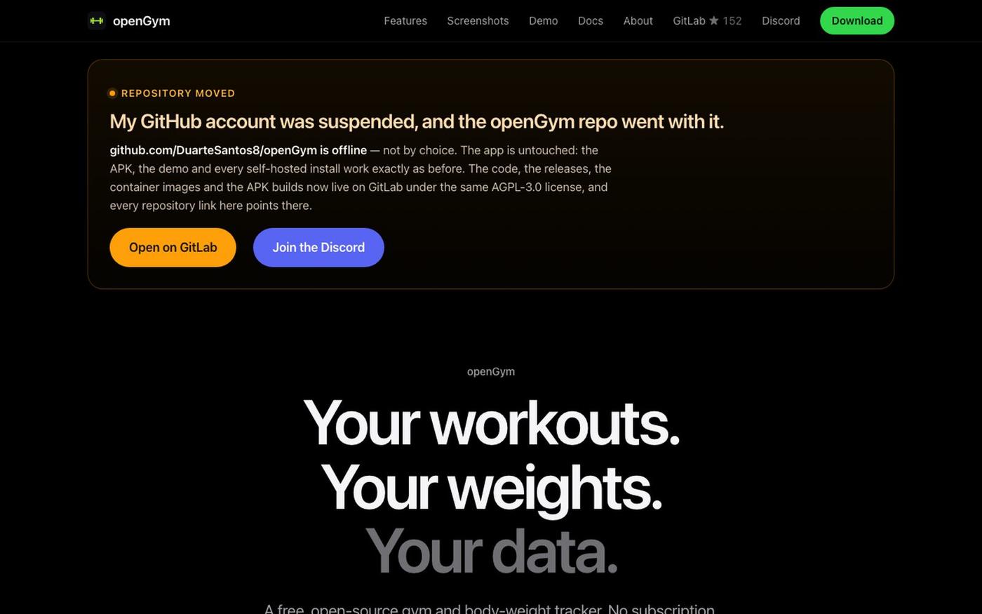 openGym — free, open-source gym & body-weight tracker — screenshot