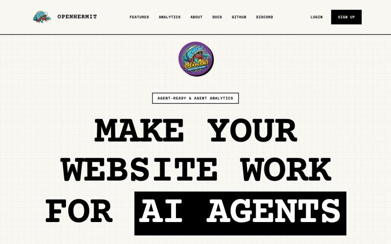 OpenHermit — Make Your Website Work for AI Agents. And See Everything They Do. — screenshot