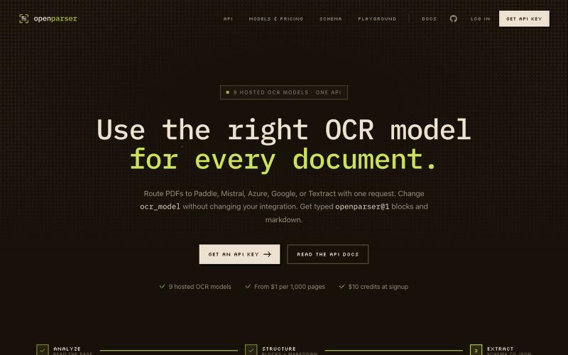 OpenParser: nine OCR models, one API — screenshot
