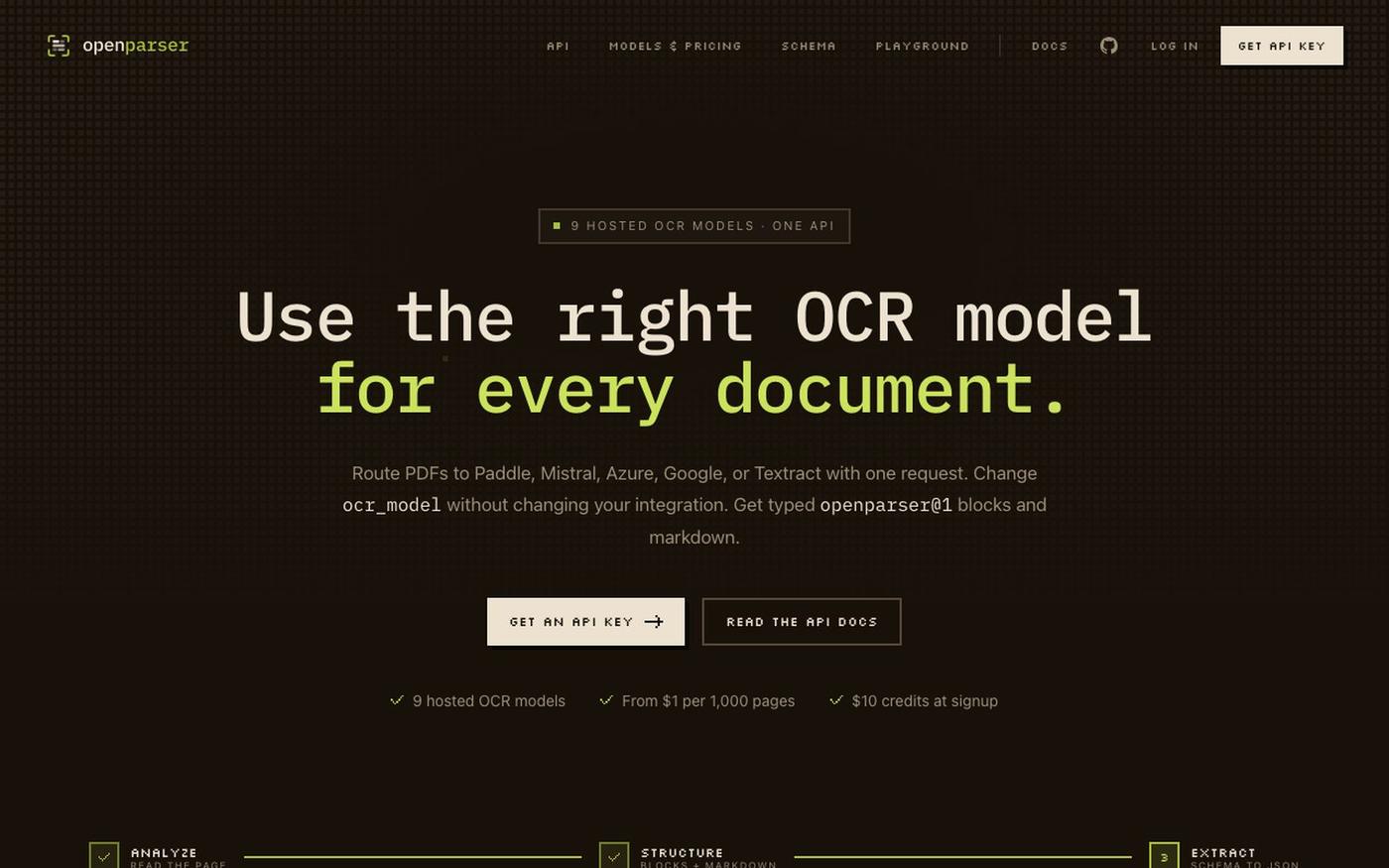 OpenParser: nine OCR models, one API — screenshot