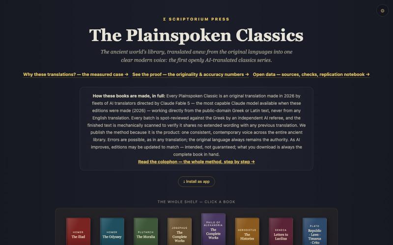 The Plainspoken Classics — Scriptorium Press — screenshot