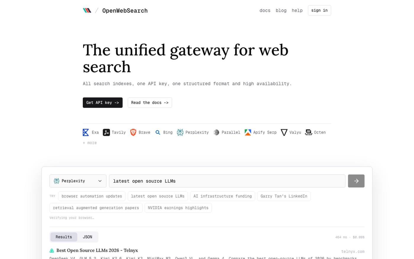 The unified gateway for web search — OpenWebSearch — screenshot