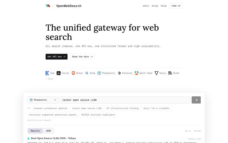 The unified gateway for web search — OpenWebSearch — screenshot