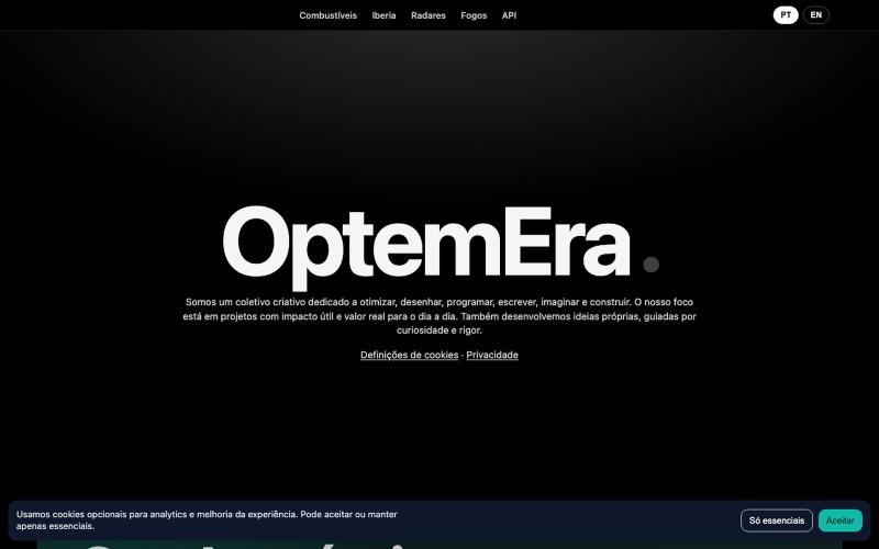 OptemEra | Combustíveis, Fogos e Radares em Portugal — screenshot