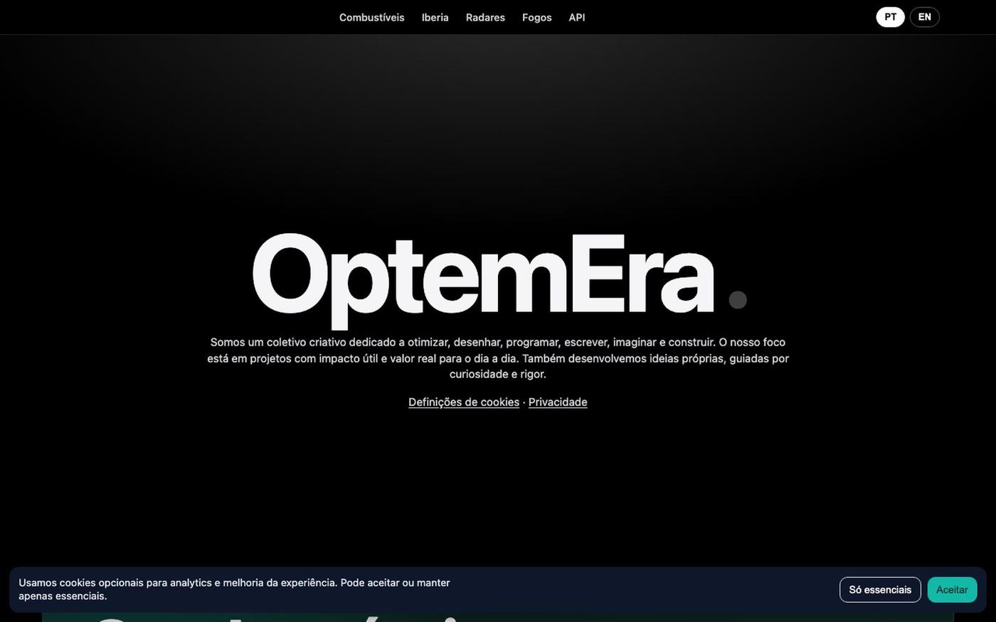 OptemEra | Combustíveis, Fogos e Radares em Portugal — screenshot